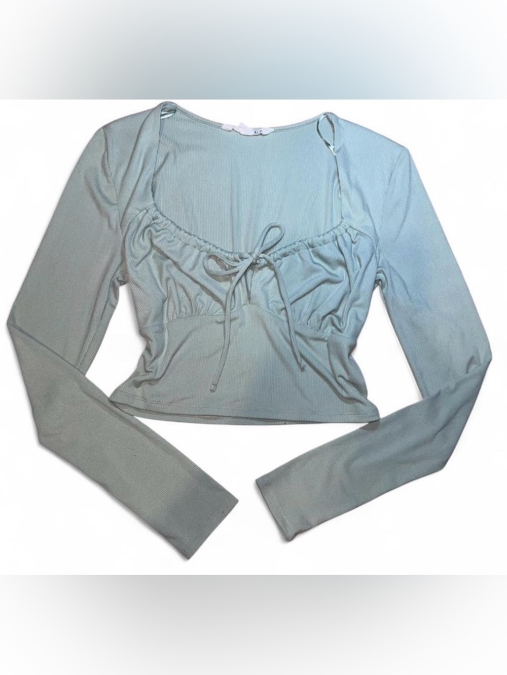Aeropostale sage-green square-neckline long-sleeve crop-top with tie on chest